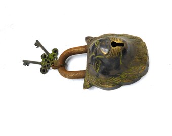 Antique Look Style LION FACE Lock Brass - Vintage Padlock - Lock key - Door Lock Made in Nepal