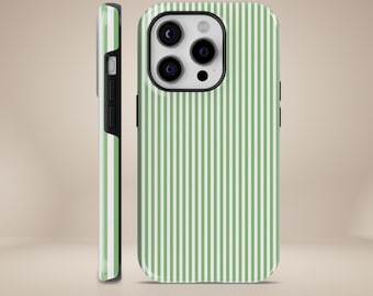 Green Stripe Phone Case Striped Retro Lines Tough Cover for iPhone 17, 16, 15, 14, 13, 12, Pixel 10 Pro, 9A, 8A, Samsung S25, S24, S23, S22
