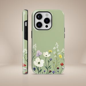 Custodia per telefono minimalista verde con fiori semplici e floreali, resistente e resistente per iPhone 16 15 14 13 12 Pixel 9Pro XL 8 7A 6 Samsung S24 S23 S22