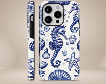 Sea Shell Phone Case Seashells Seahorse Tough Cover for iPhone 17, 16, 15, 14, 13, 12, 11, Pixel 10 Pro, 9A, 8A, Samsung S25, S24, S23, S22