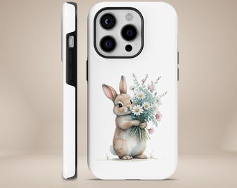 Funda para teléfono con diseño de conejo de Pascua, resistente y duradera, con diseño de conejo de flores de primavera para iPhone 17, 16, 15, 14, 13, 12 y 11, Pixel 10 Pro, 9A, 8A, Samsung S25, S24, S23 y S22.