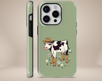 かわいい牛の携帯ケース おもしろカウボーイ 丈夫で頑丈なカバー iPhone 17 16 15 14 13 12 11 Pixel 10 Pro 9A 8A 7A Samsung S25 S24 S23 S22用