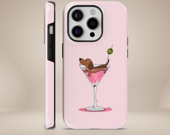 Wiener Dog Phone Case Fresh Dachshund Cocktail Spritz Durable Tough Cover for iPhone 16 15 14 13 12 Pixel 9Pro XL 8 7A 6 Samsung S24 S23 S22