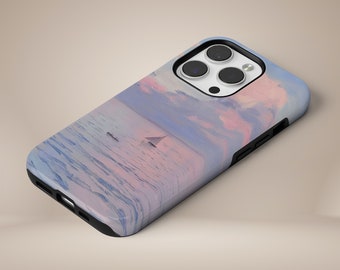 Claude Monet Phone Case Pink Sea Boat French Painting Tough Cover for iPhone 17 16 15 14 13 12 Pixel 10 Pro 9A 8A 7A Samsung S25 S24 S23 S22