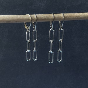 Solid Sterling Silver Paperclip Chain Earrings Lever Back Earrings One Pair