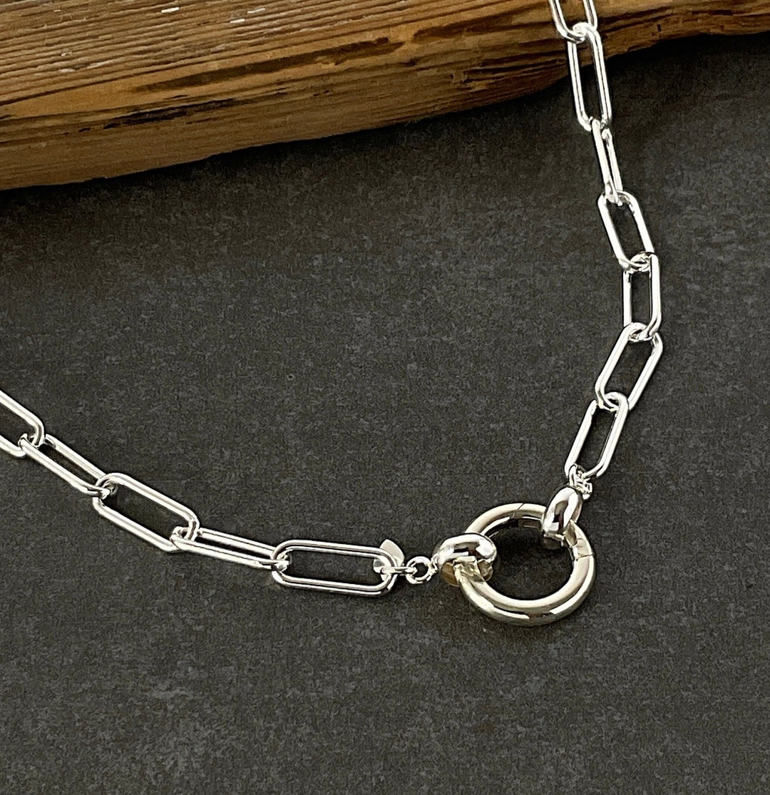 Solid Sterling Silver Padlock Necklace 4.1mm Rolo Chain with Sterling Silver Padlock Clasp Front Necklace Pad Lock Clasp