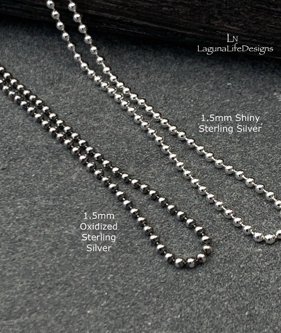 Solid Sterling Silver Necklace Ball Bead Chain Necklace 1.5mm Etsy