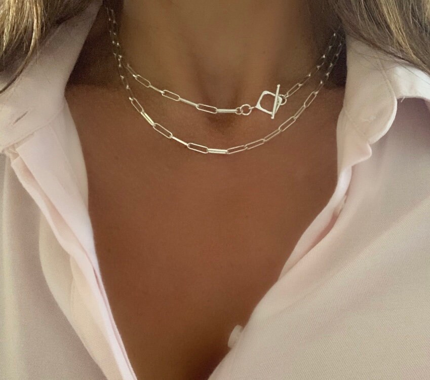 Sterling Silver Paperclip Necklace Chain with Diamond Shape Etsy