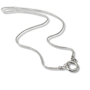 Solid 925 Sterling Silver Box Chain Necklace 1.8mm with Round Front Clasp Pendant Clip Charm Clip Front Circle Clasp