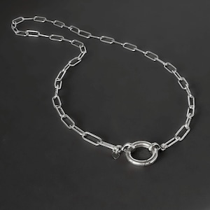 Sterling Silver Paperclip Chain Necklace with Round Push Clasp