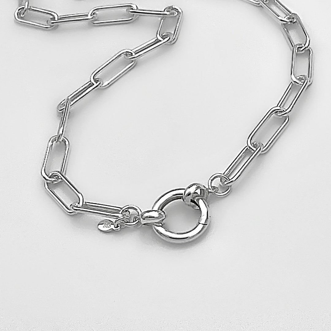 925 Sterling Silver Paperclip Necklace 6mm With Round Front Clasp