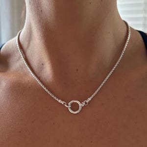Solid 925 Sterling Silver Rounded Box Chain Necklace 2.5mm wide  | Round Front Clasp Necklace | Charm Holder | Pendant Holder | Gift for Her