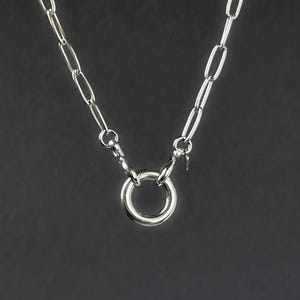 Sterling Silver Paperclip Necklace 3mm width | Round Front Clasp Pendant Holder Charm Holder