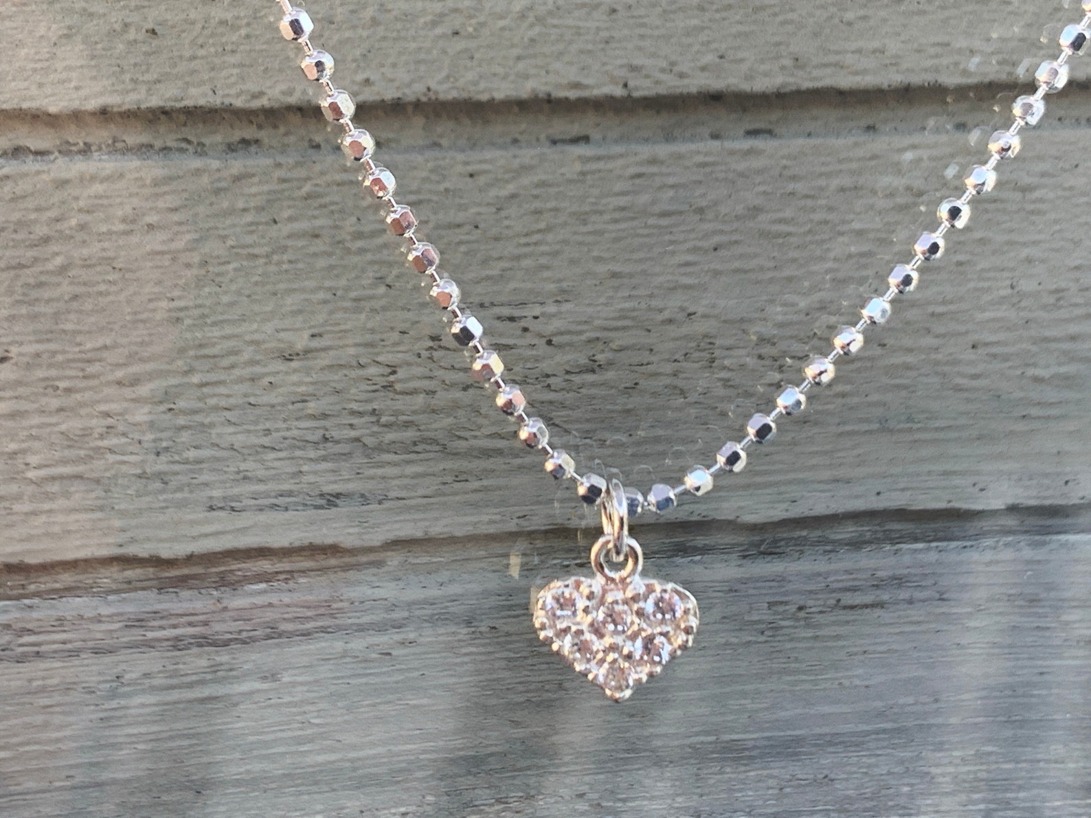 Sterling zilveren ketting kraal ketting en pave hart charme Etsy
