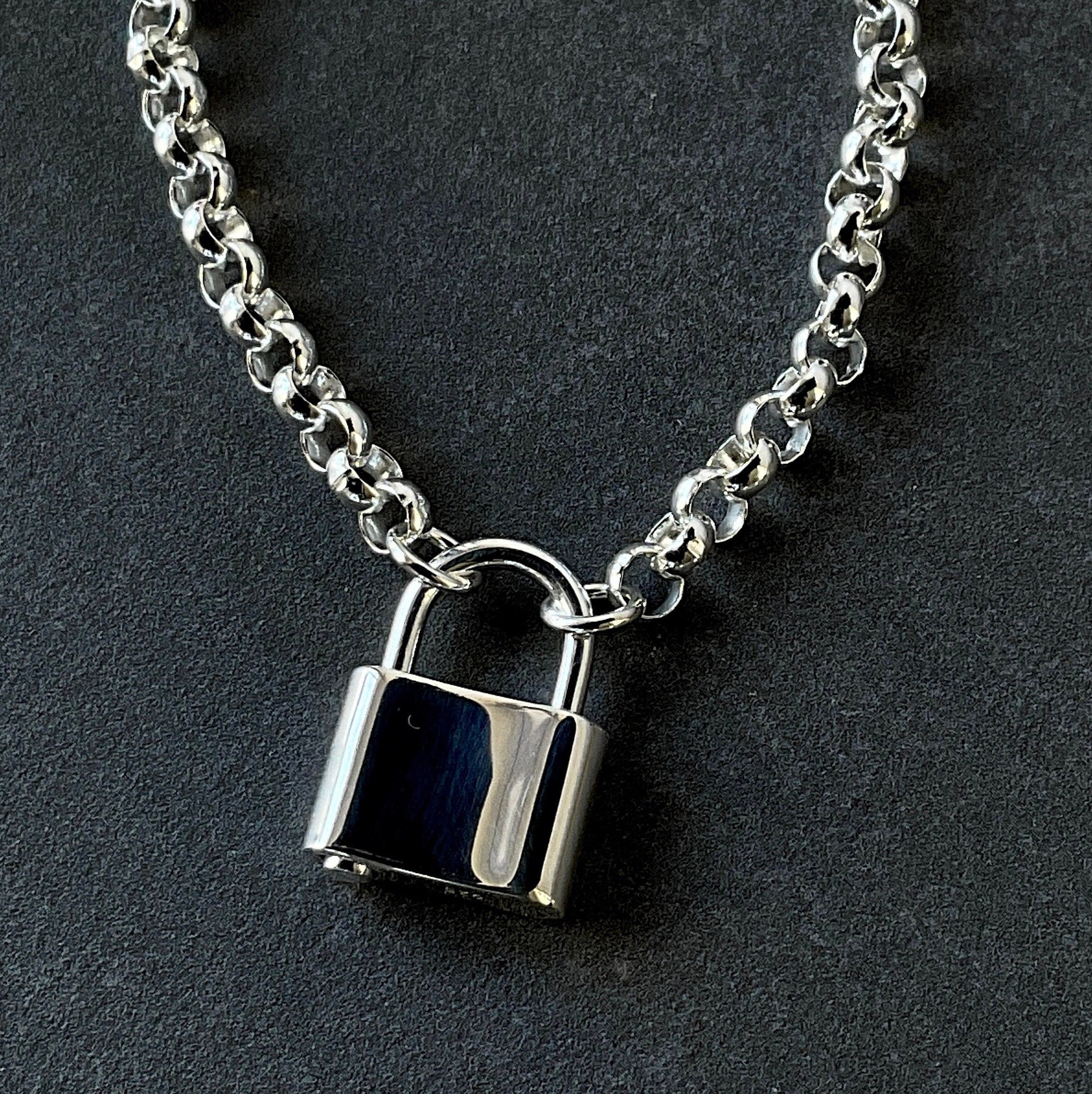 Oversized Padlock Necklace Solid Stainless Steel Chain Silver -  Denmark