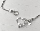 Sterling Silver Box Chain Bracelet Heart Clasp Gift for Her