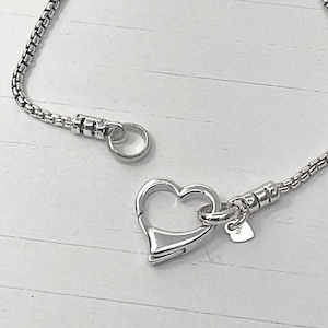 Solid 925 Sterling Silver Box Chain Snake Chain Bracelet 1.8mm with Open Heart Push Clasp Heart Clasp  Gift for Her