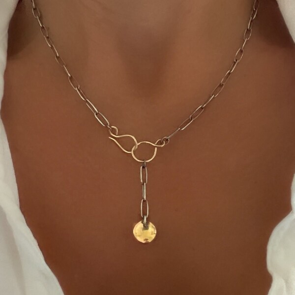 The Elongated Mixed Metal Paperclip Necklace main image 0