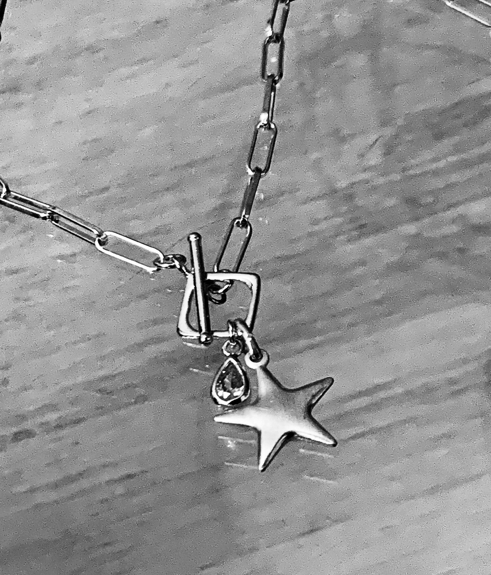 Sterling Silver Paperclip Necklace Diamond Shape Front Toggle Etsy