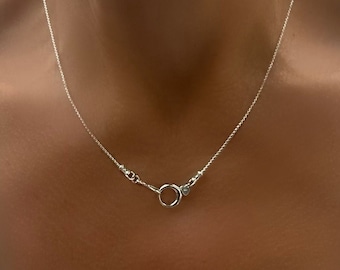 Dainty Sterling Silver Box Chain Necklace or Bracelet Charm Clip Round Push Clasp