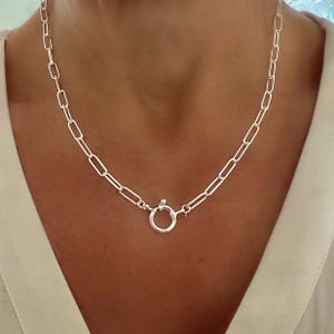 Sterling Silver Paperclip Chain Necklace Sailor Clasp Pendant Holder Charm Clip