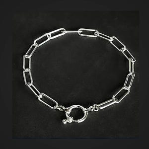 Sterling Silver Paperclip Bracelet 5mm width with Charm Clip Clasp Sailors Clasp Charm Holder