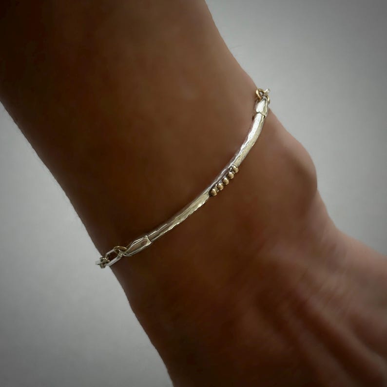Sterling Silver Paperclip Bracelet with Hammered Bar and 14k Gold Filled Clasp image 2