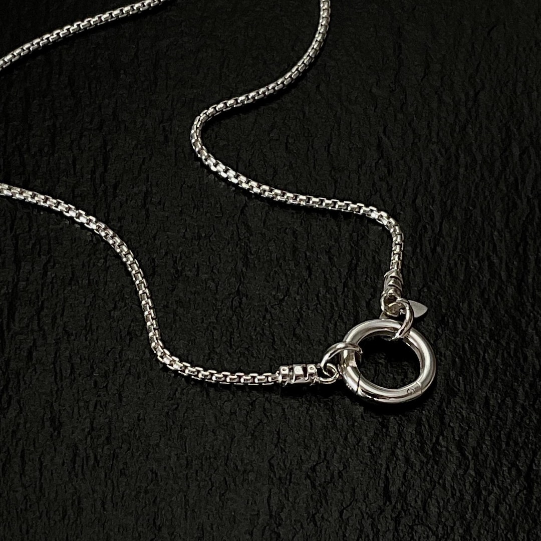 Solid 925 Sterling Silver Box Chain Necklace, 1.8mm With Round Front Clasp Pendant Clip Charm Clip Front Circle Clasp