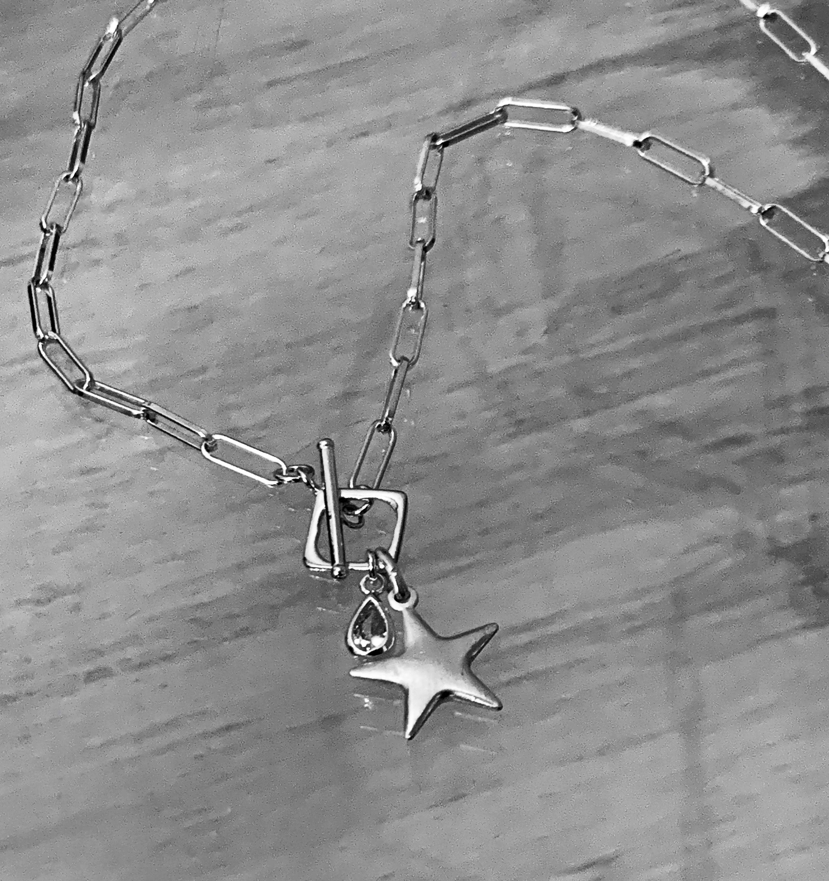 Sterling Silver Paperclip Necklace Diamond Shape Front Toggle Etsy