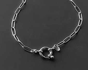 Sterling Silver Paperclip Chain Necklace with Charm Clip Clasp