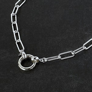 High Quality Solid 925 Sterling Silver Paperclip Necklace 4.3mm width with Round Push Clasp Front Clasp Pendant Holder