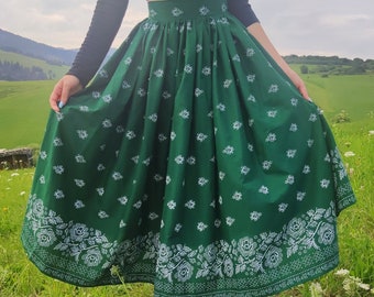 Green long midi ankle Folk floral flower folklore slovak slovanian europe europan boho border bordered borders skirt Moss green