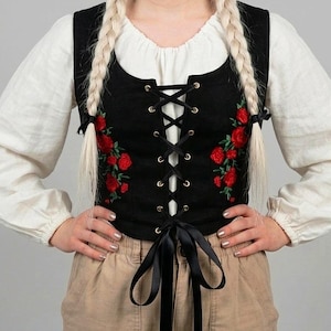 Colete folclórico de linho, top bordado, inspirado no folclore folclórico polonês Goral Eslovaco,
