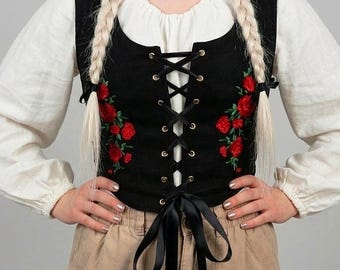 Linen folk vest, embroidered top, inspired by Goral Polish Slovak folk folklore,