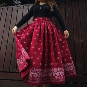 Burgundy dark red midi long ankle Folk floral flower folklore slovak slovanian europe europan boho skirt