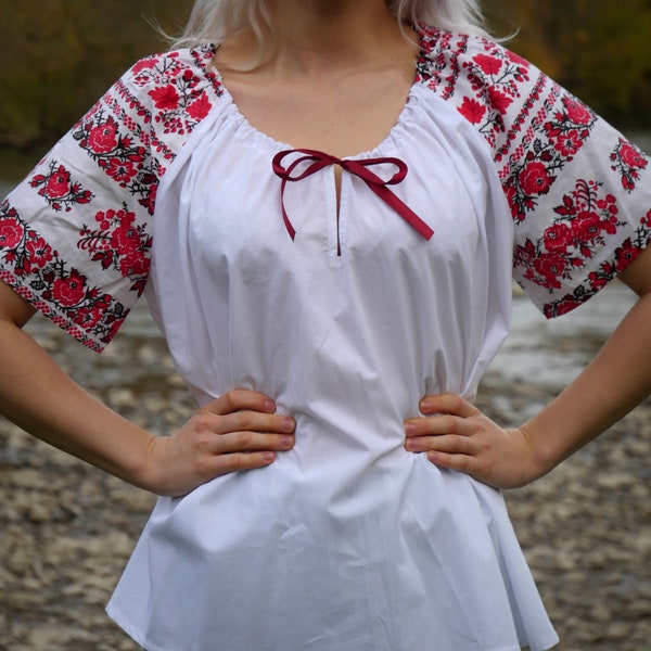 Soft Cotton Blouse | Cottagecore | Peasant | Folk | Folklore | Slavic | Ethno| Renaissance | Chemise | Puff Sleeves | Gathered Blouse top |