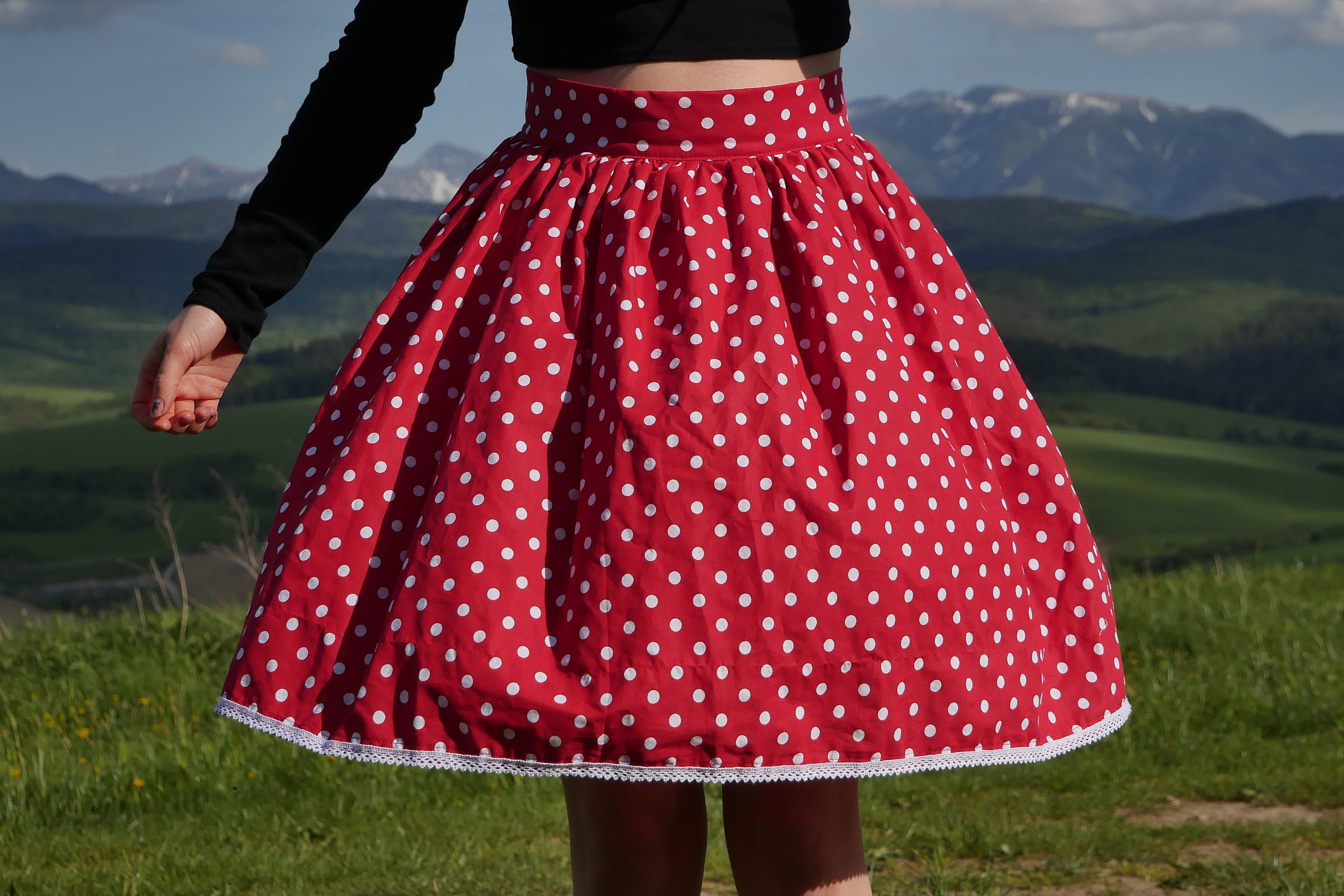 Red Polka Dot Skirt With Lace - Etsy
