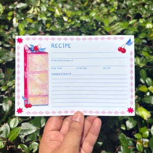 Juego de 6 tarjetas con receta de pastel de cereza - Papelería artesanal de doble cara de 10 x 15 cm