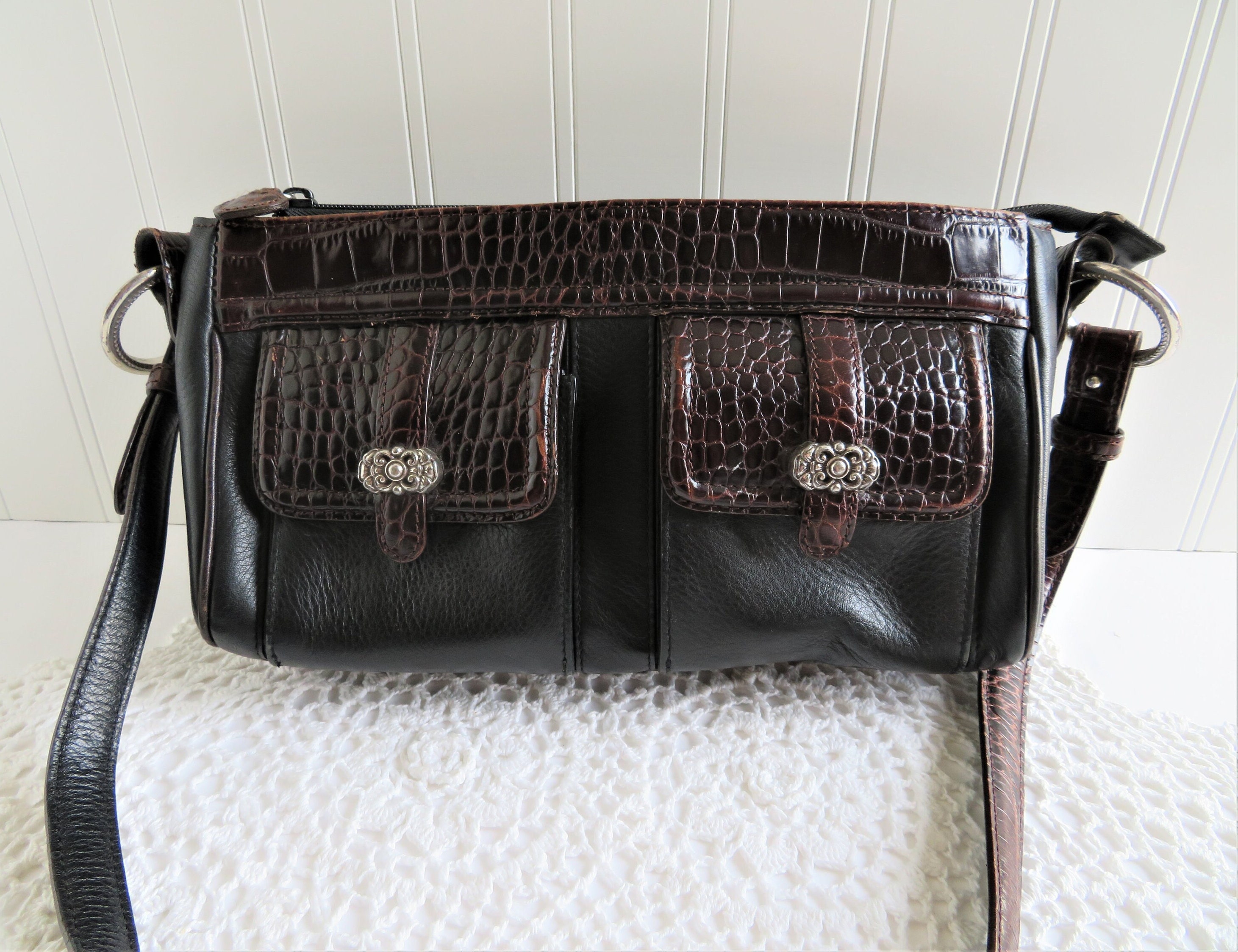 Purse Vintage Brighton Handbag Brighton Leather Purse Brighton Black brown Leather Bag Shoulder Bag Crossbody Bag Designer Purse Etsy