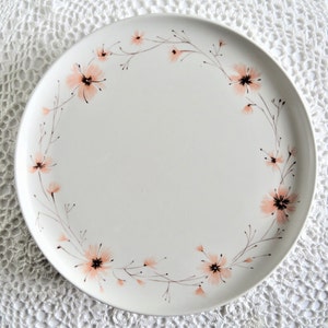 7 Vintage &quot;de Lux&quot; Melmac Dinner Plates - Coral Color Floral Design Plates - Mid-Century Modern Melamine - Retro Melmac - Melmac Dinnerware