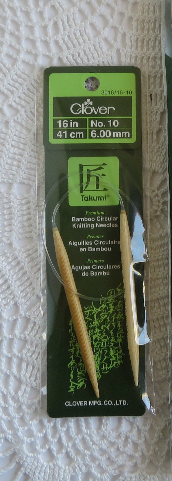 Clover 3016/16-10 Takumi Bamboo Circular 16-Inch Knitting Needles, Size 10