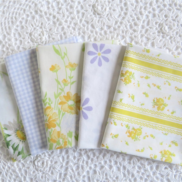 Bundle of 5 Vintage Sheet Fat Quarters - 18" x 22" Fat Quarters - Old Sheets - Sewing Fabric - Material - Quilting - Slow Stitch - Crafting