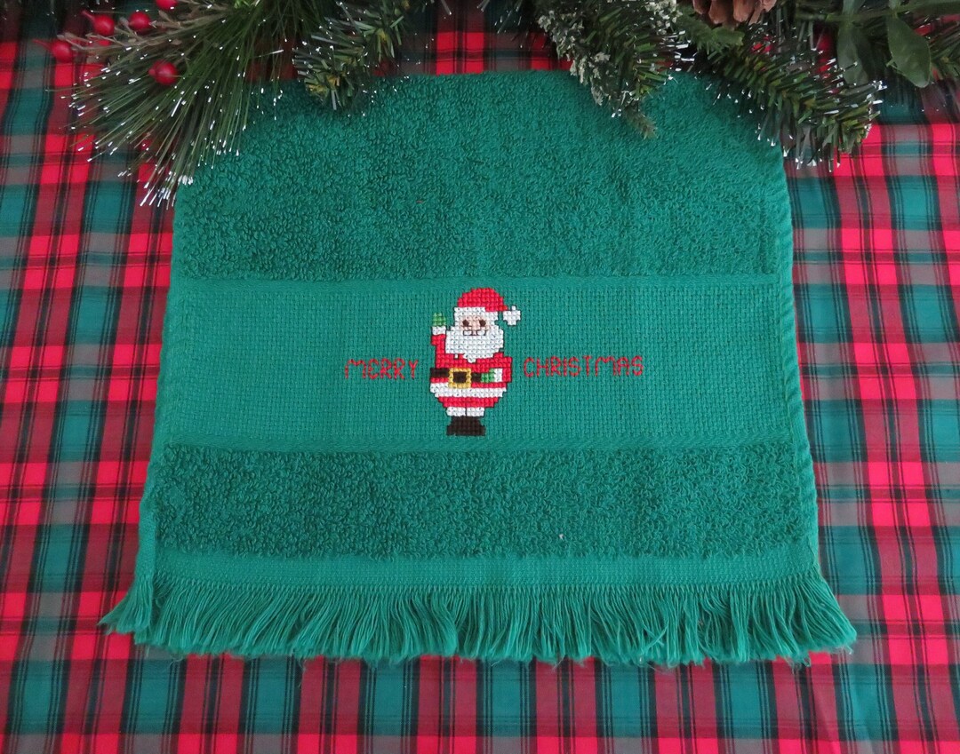 Christmas Cross Stitch Fingertip Towel Cross Stitch Santa Hand Towel