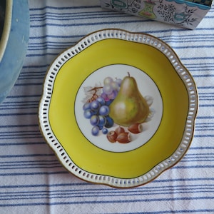 Vintage German Fruit Plate - Schumann Arzberg Germany - 7 3/4&quot; Gold Trimmed Reticulated Fruit Collectors Plate - Kitchen Decor - c.1940&#39;s