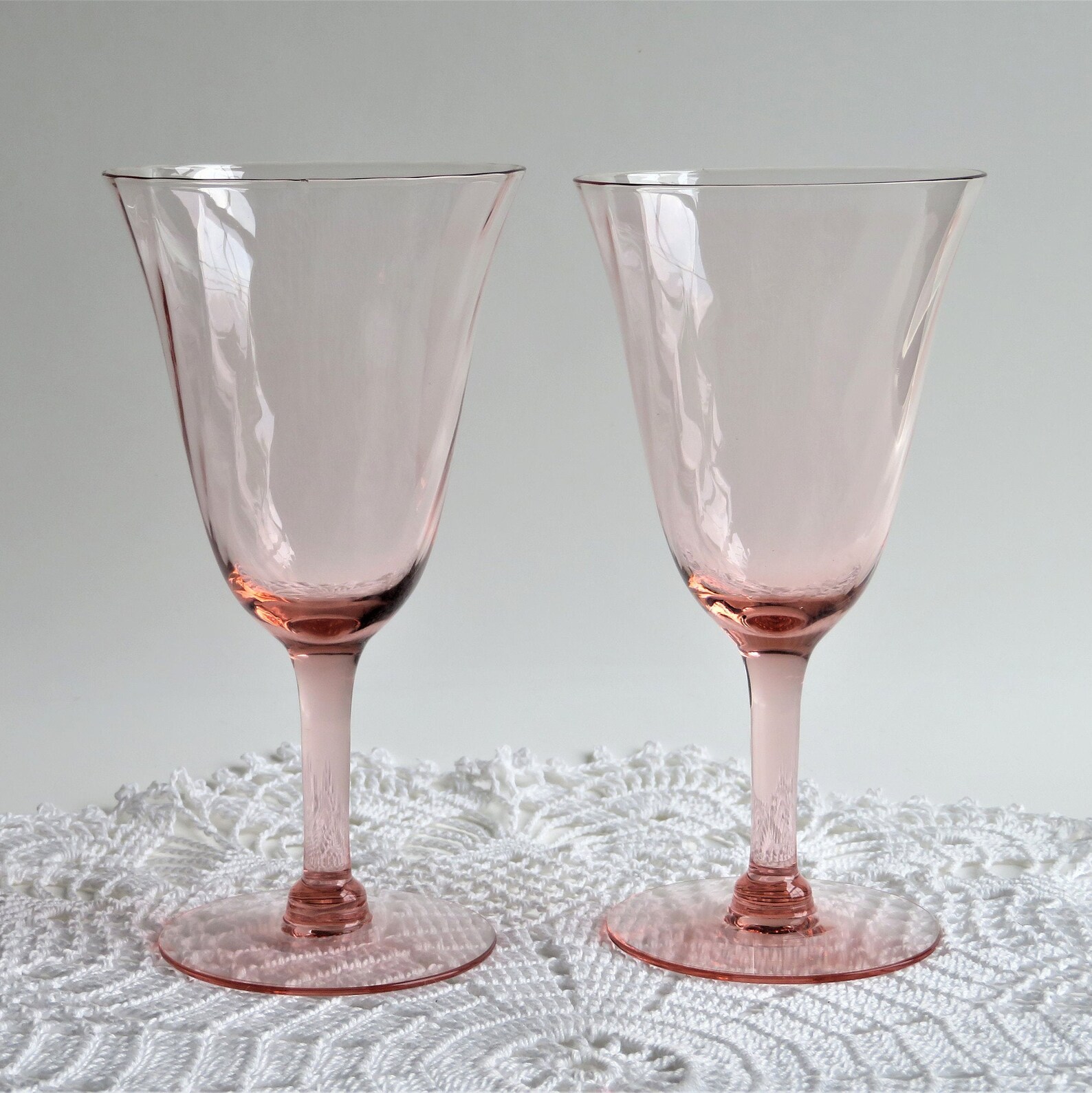 Vintage Pink Glass Stemware Pink Vertical Optic Wine Glasses Etsy