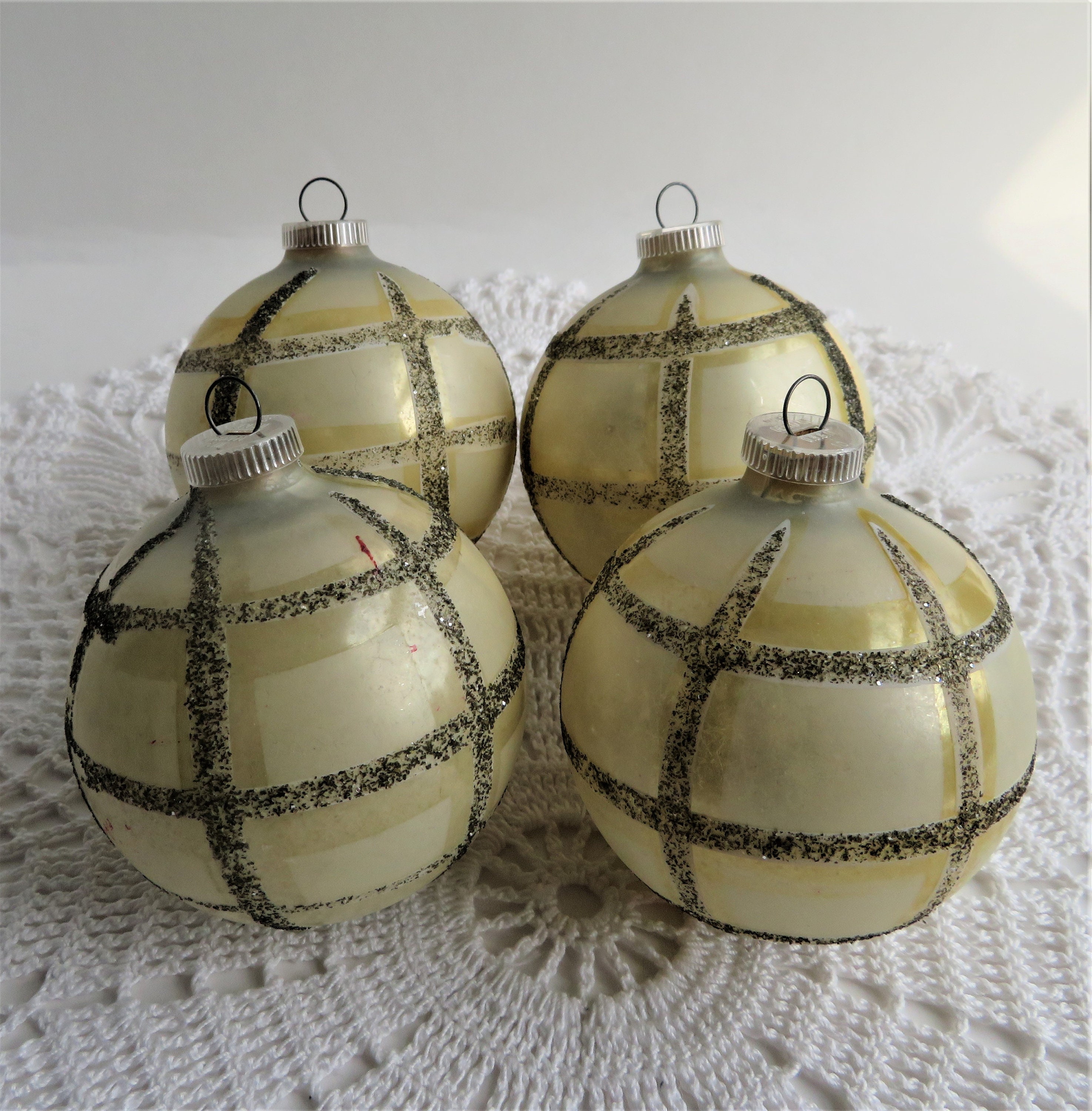 Vintage West German Glass Christmas Ornaments Plastic Caps 