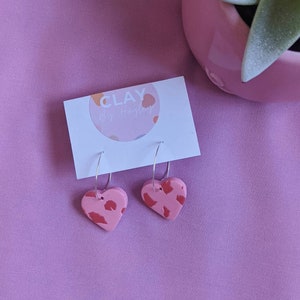 pink love Earrings hanging cabochons red heart