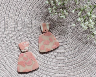 Polymer Clay Pink Neutral Dangle Trapezoid Earrings // Stainless Steel // Handmade Jewellery