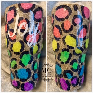 Rainbow Leopard Print Tumbler with name