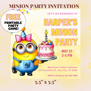 Minions Party einladen Mädchen, Minion-Geburtstags-Mädchen-Einladung, Minions-Mottoparty, bearbeitbare Party einladen, druckbare Kindergeburtstagskarte
